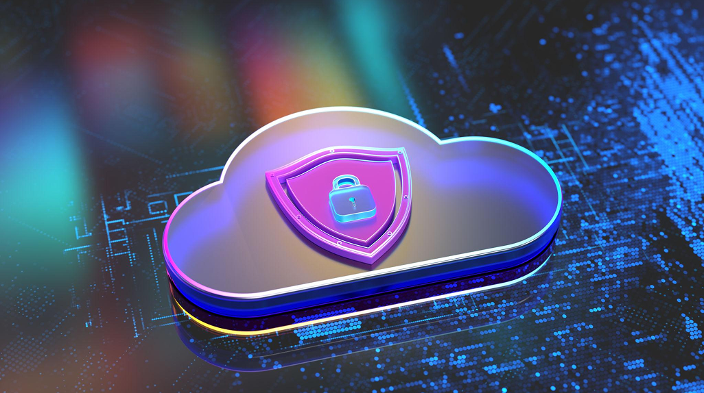 Cloud security shield on a cloud visualization